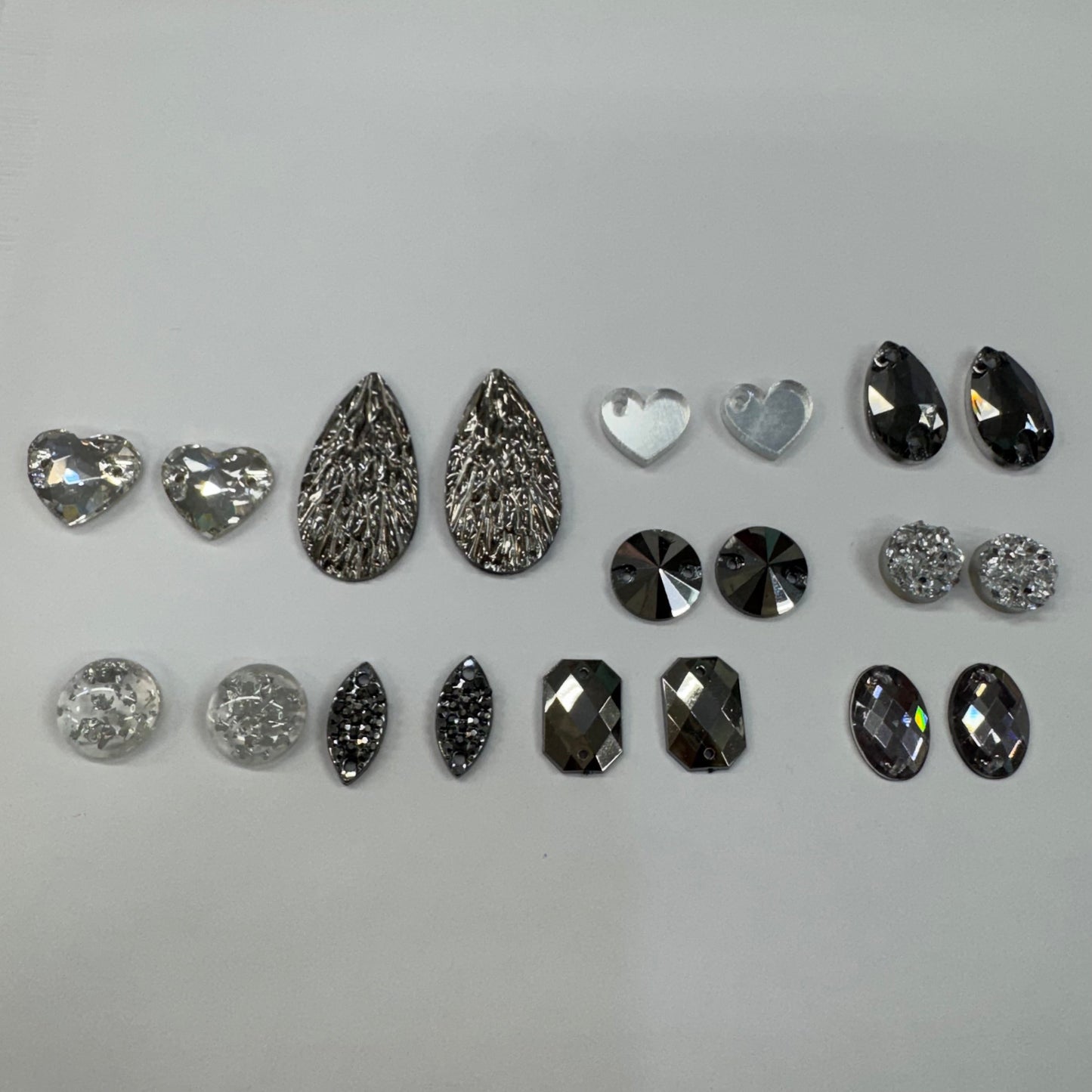 Gunmetal/Silver 10 Pairs of Resin Gem Set, Promotions Sundaylace Creations & Bling