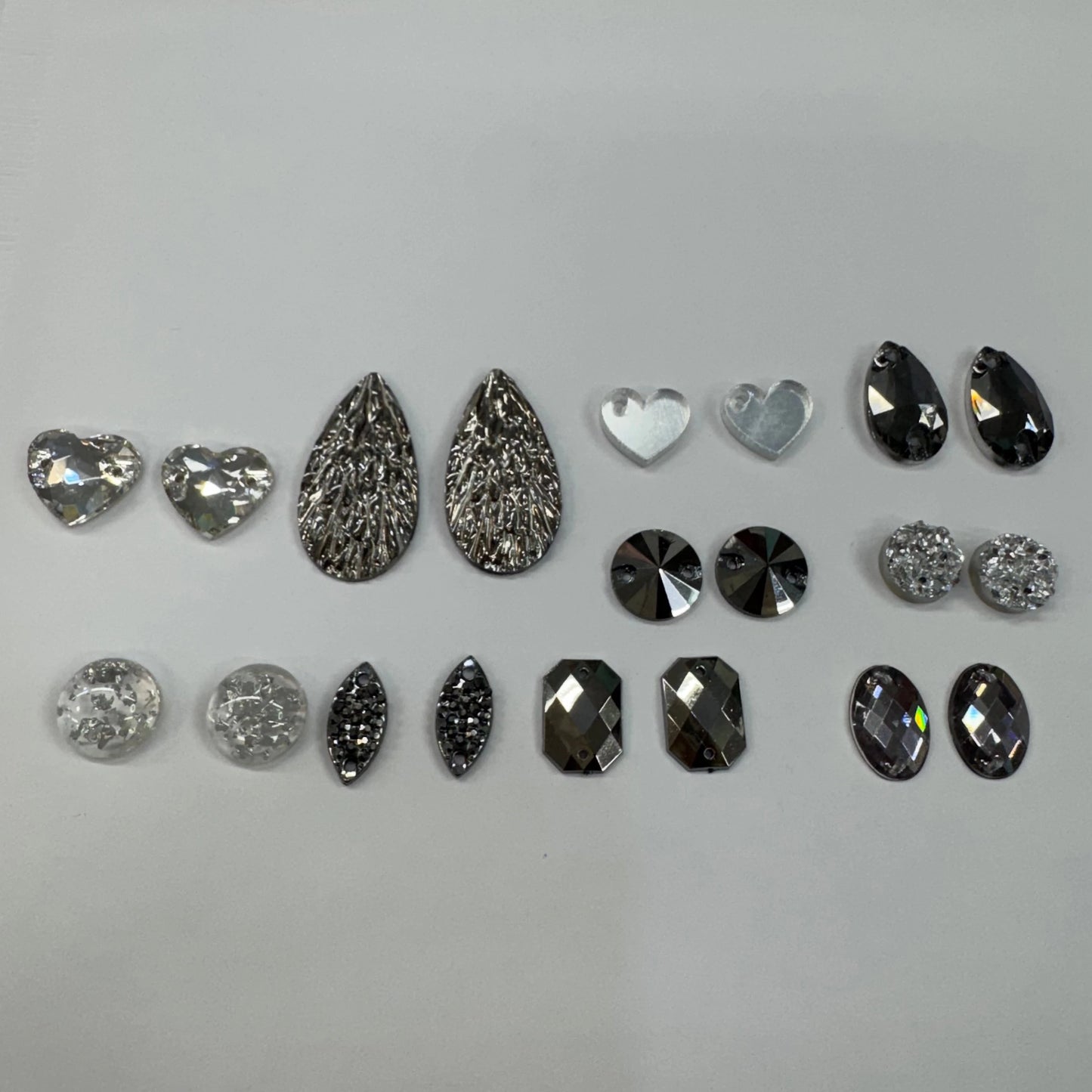 Gunmetal/Silver 10 Pairs of Resin Gem Set, Promotions Sundaylace Creations & Bling