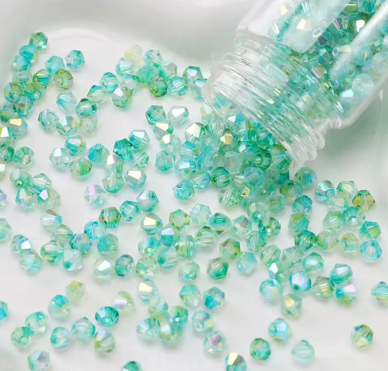 4mm, 2 Tone Green AB Half Plated AB Grade AAA, Bicone Beads 9g Loose Sundaylace Creations & Bling