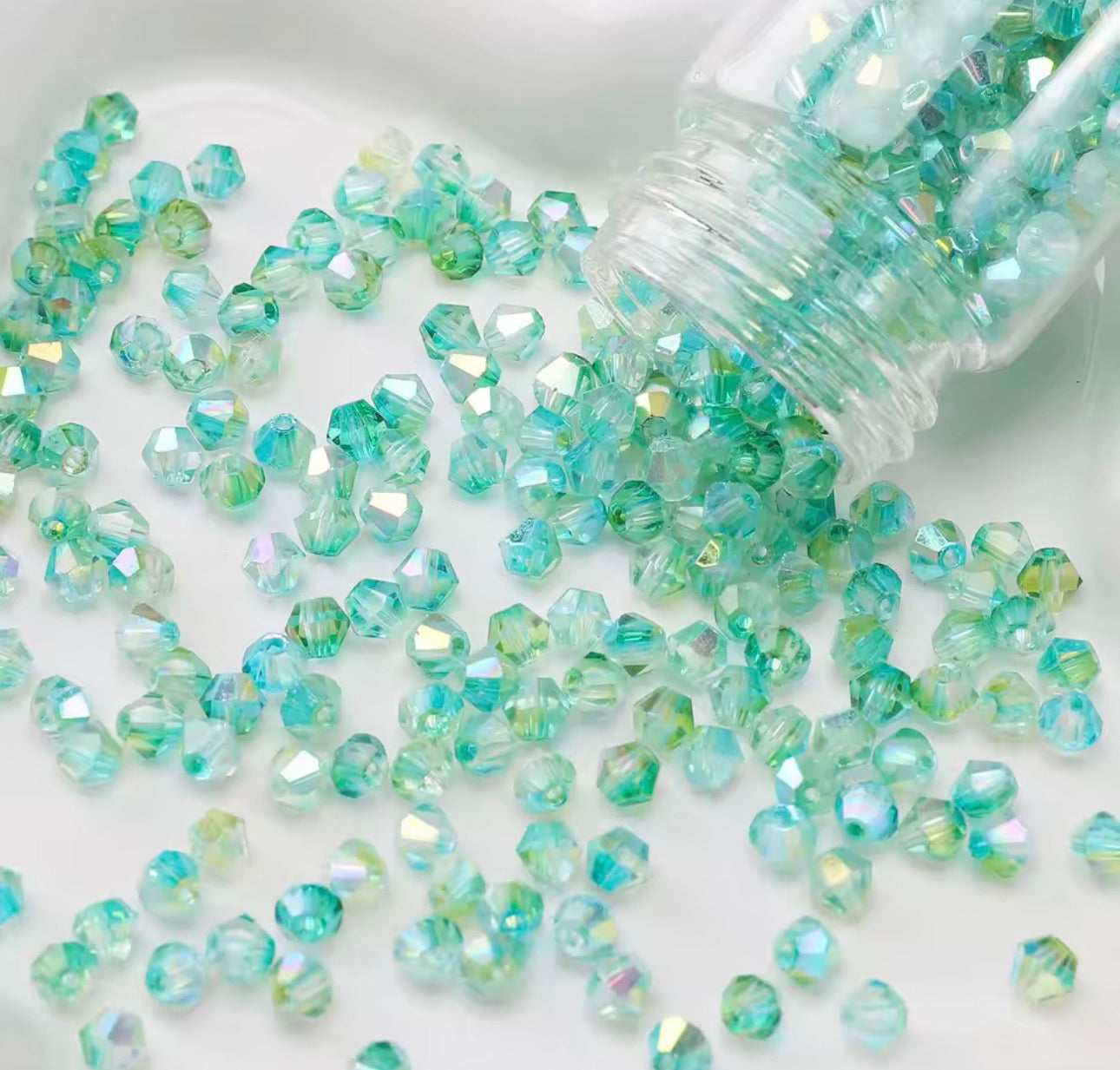 4mm, 2 Tone Green AB Half Plated AB Grade AAA, Bicone Beads 9g Loose Sundaylace Creations & Bling