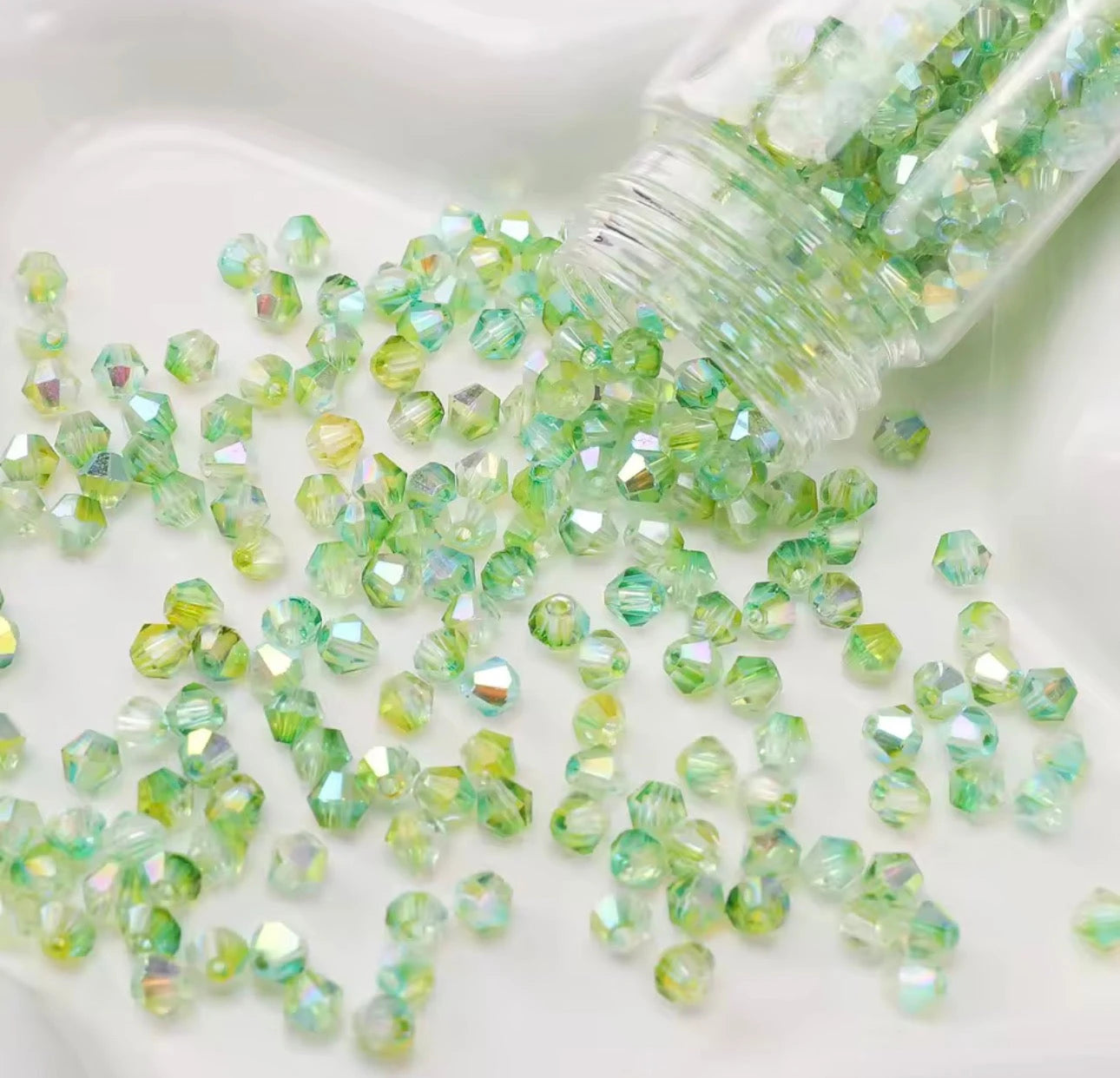 4mm, 2 Tone Peridot Light Green AB Half Plated AB Grade AAA, Bicone Beads 9g Loose Sundaylace Creations & Bling