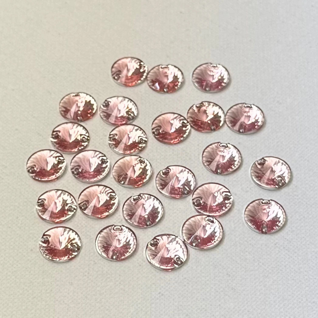 12mm Pink Round Rivoli, sew on, Resin Gem (Sold in Pair) Resin Gems