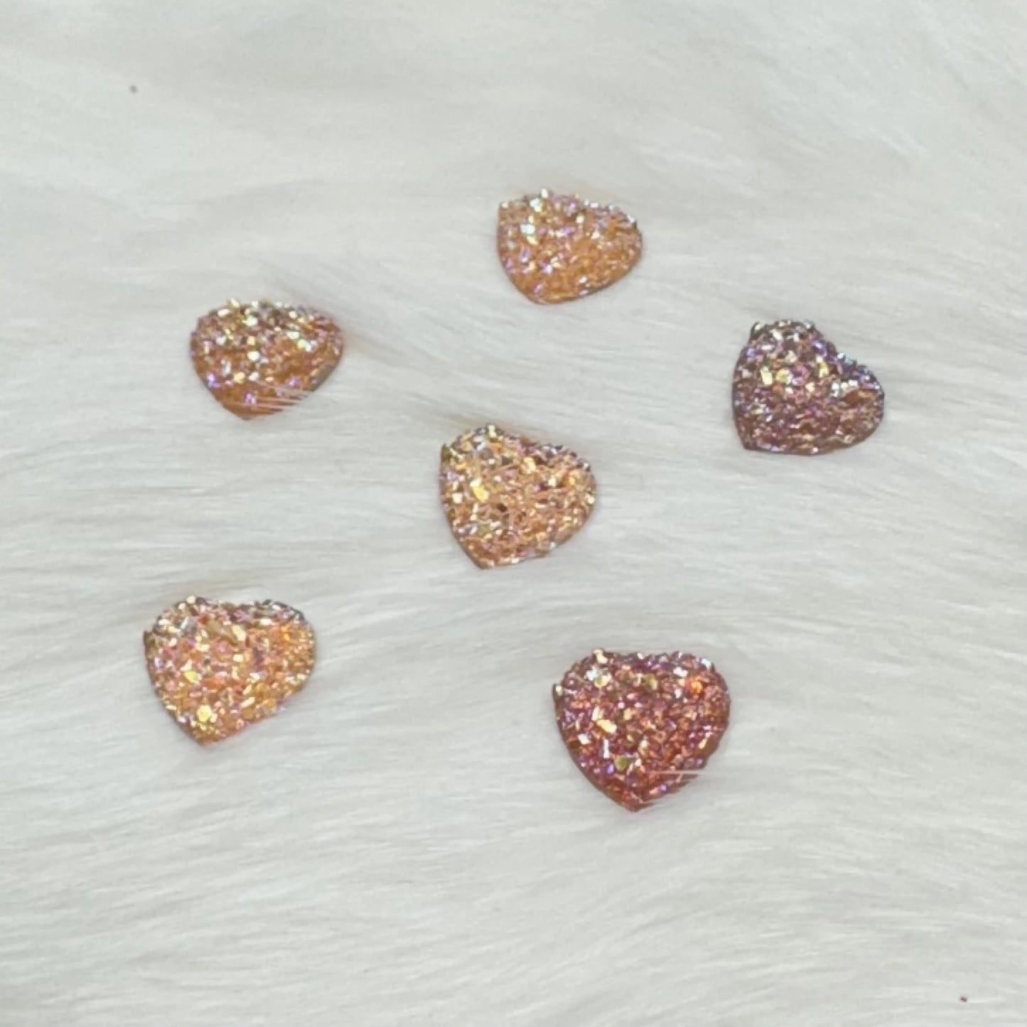 12mm AB Heart Druzy Texture Glue on Resin Gem (Sold in Pair) Resin Gems