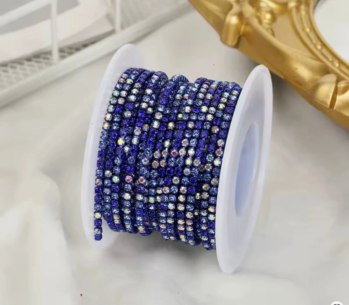 Ss6 Mixed Coloured AB Stone on Royal Blue Coloured Metal Rhinestone Chain (Sold in 36") Metal Rhinestone Chain