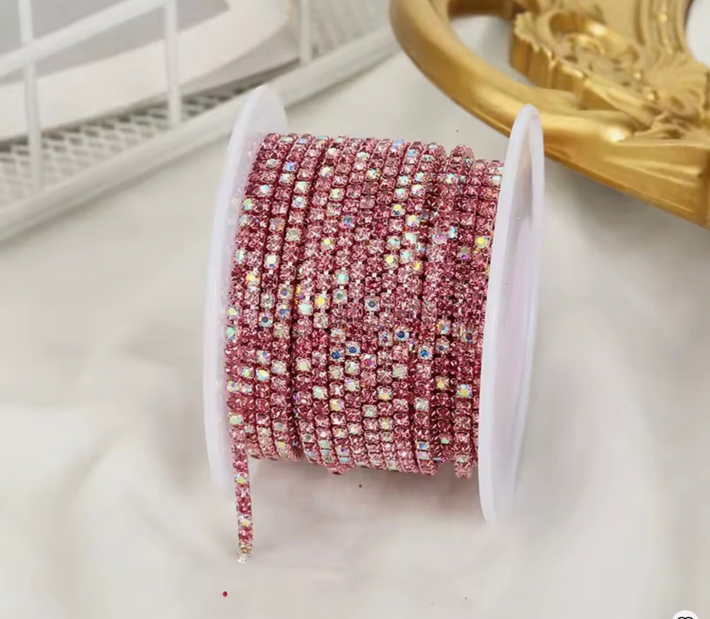 Ss6 Mixed Coloured AB Stone on Pink Coloured Metal Rhinestone Chain (Sold in 36") Sundaylace Creations & Bling