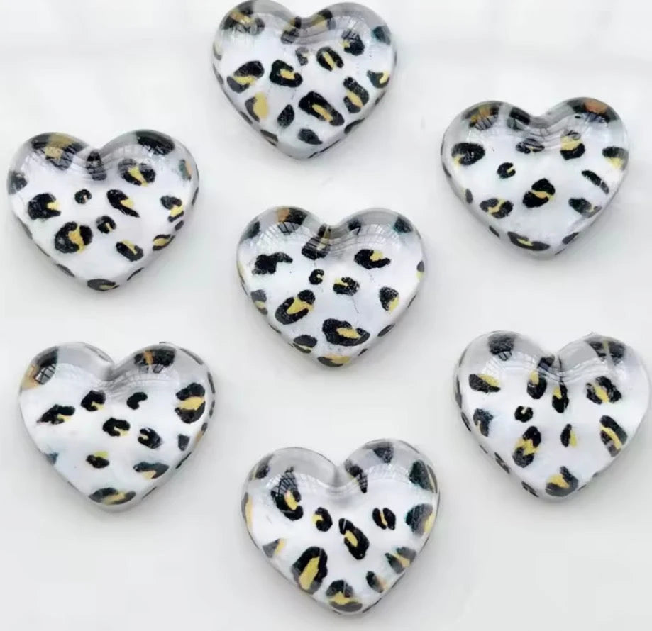 17*20mm White Leopard Heart, Glue On, Resin Gem (Sold In Pair) Sundaylace Creations & Bling