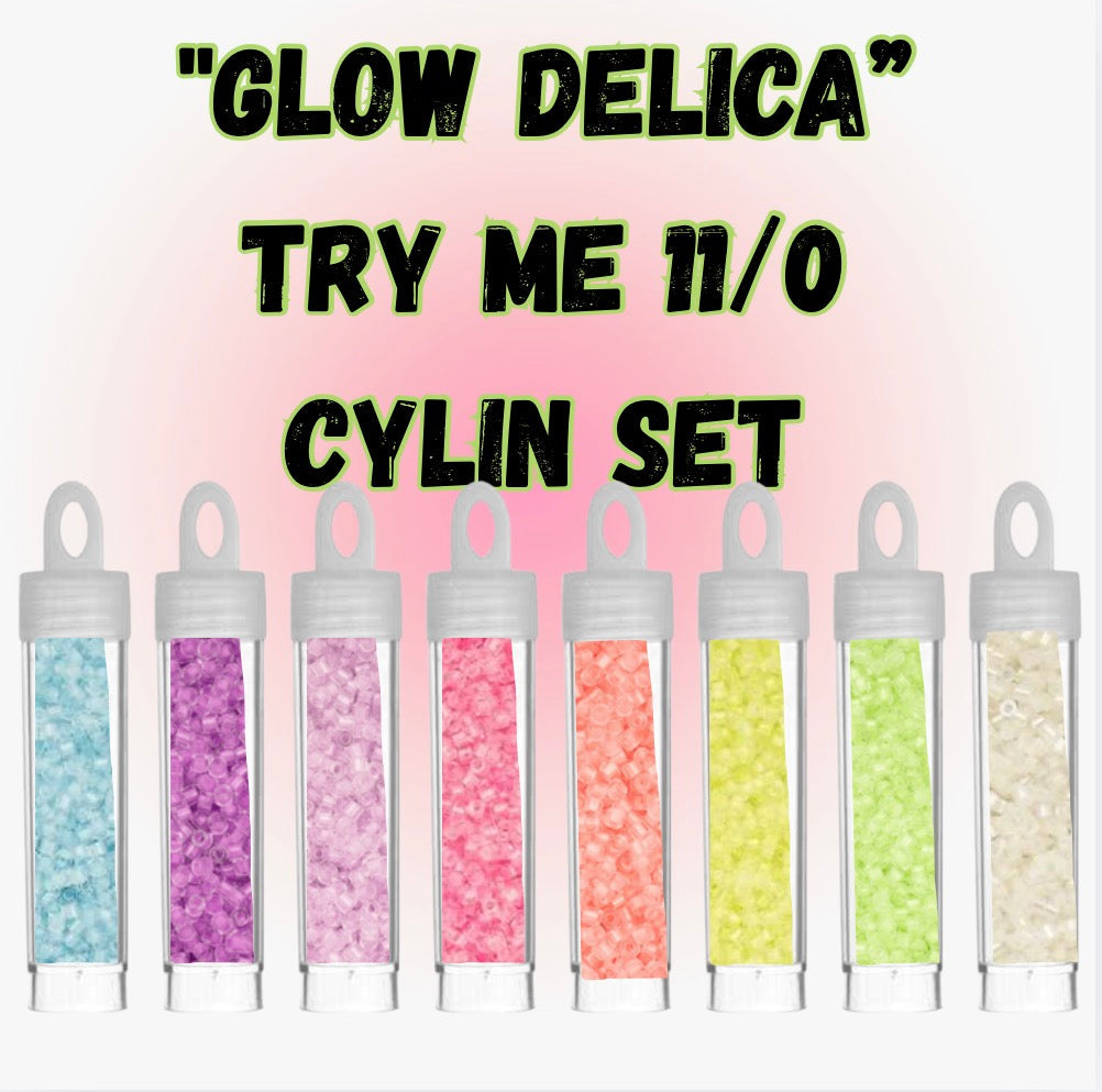 "GLOW DELICA” Try Me Set, 8 x (5g) featuring Glow In The Dark 11/0 Cylin Beads, Promotions Cylin Bead 11/0