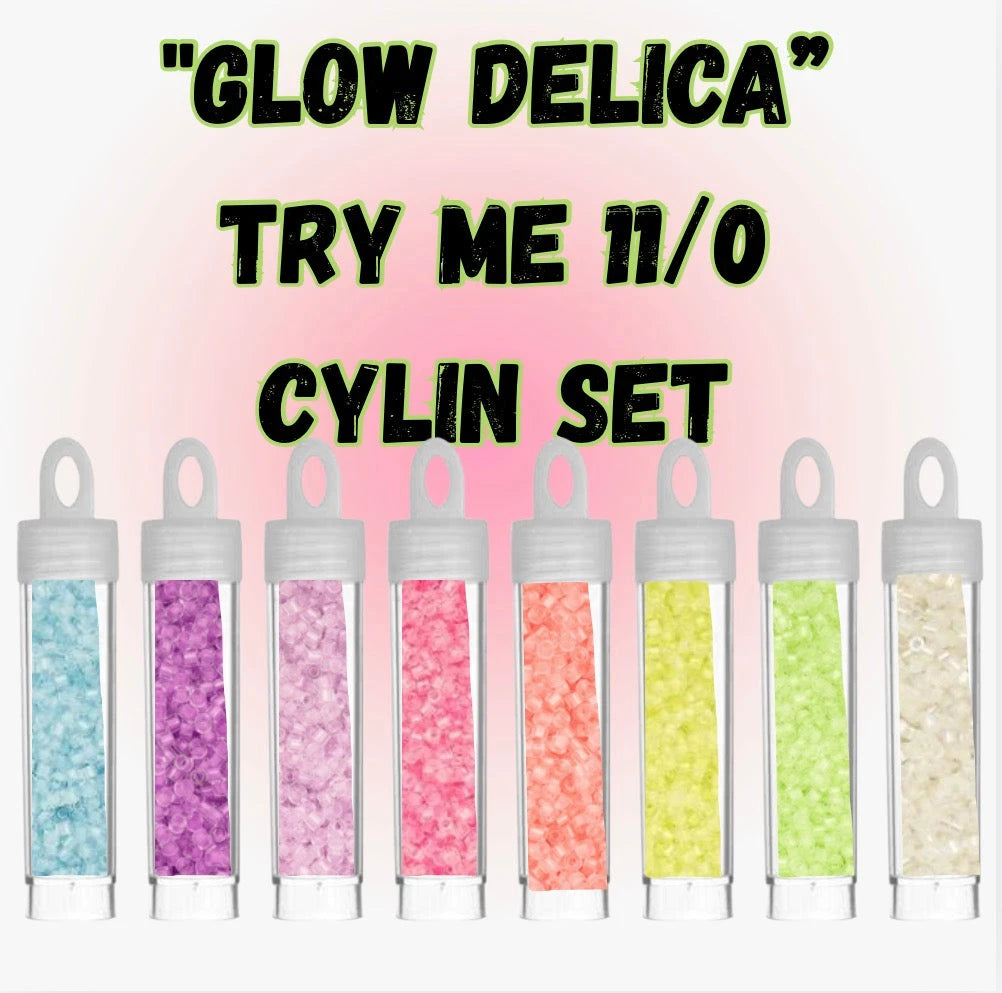 "GLOW DELICA” Try Me Set, 8 x (5g) featuring Glow In The Dark 11/0 Cylin Beads, Promotions Cylin Bead 11/0