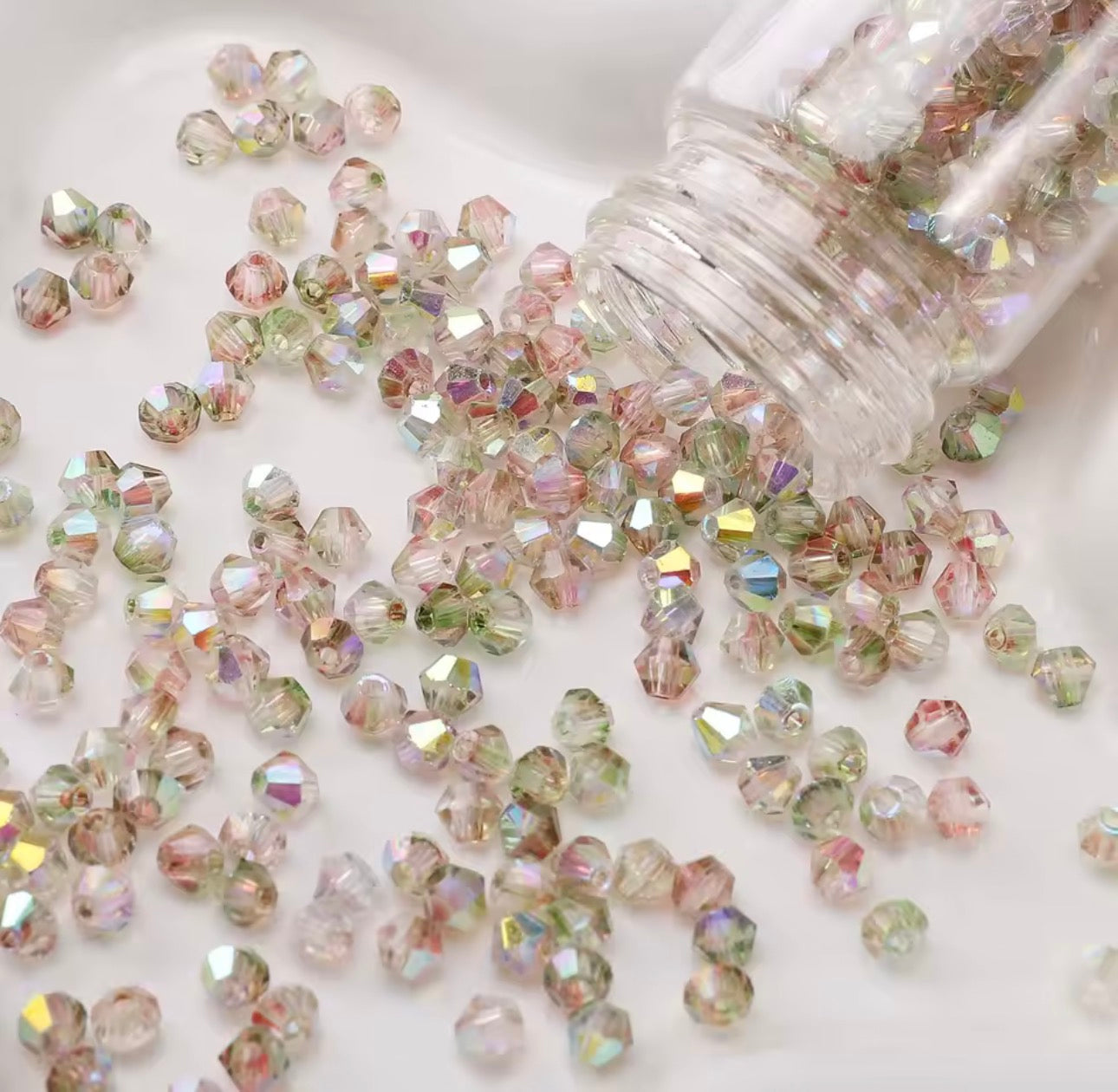 4mm Light Purple & Peridot Green AB, 2 Tone Half Plated AB Grade AAA, Bicone Beads 9g Loose Bicone/Rondelle
