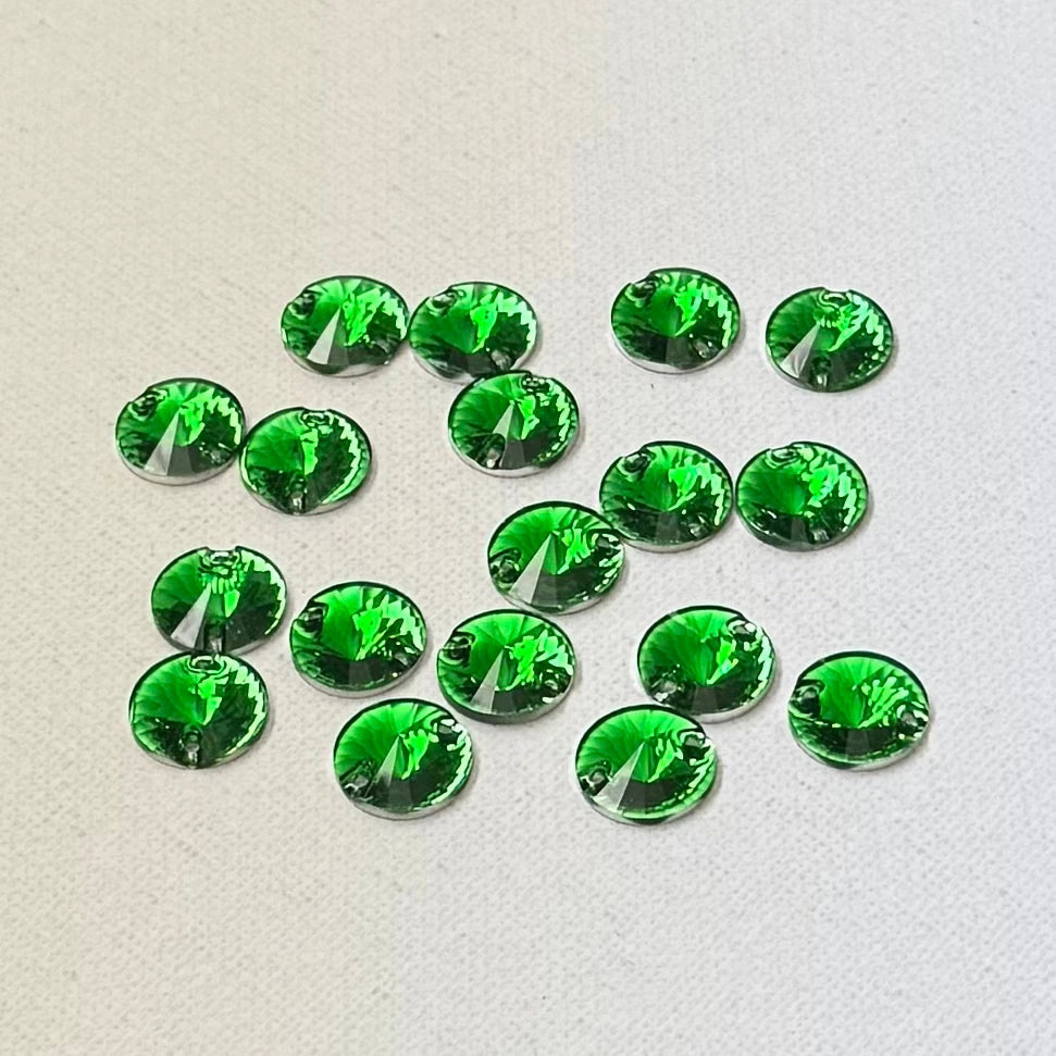 12mm Emerald Round Rivoli, sew on, Resin Gem (Sold in Pair) Resin Gems