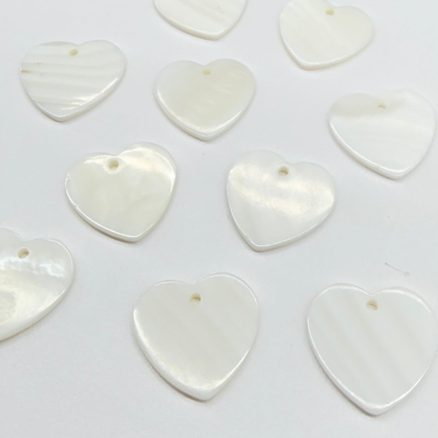 20mm White Iridescent Shell Heart, Sew on, Resin Gems (Sold in Pair) Resin Gems