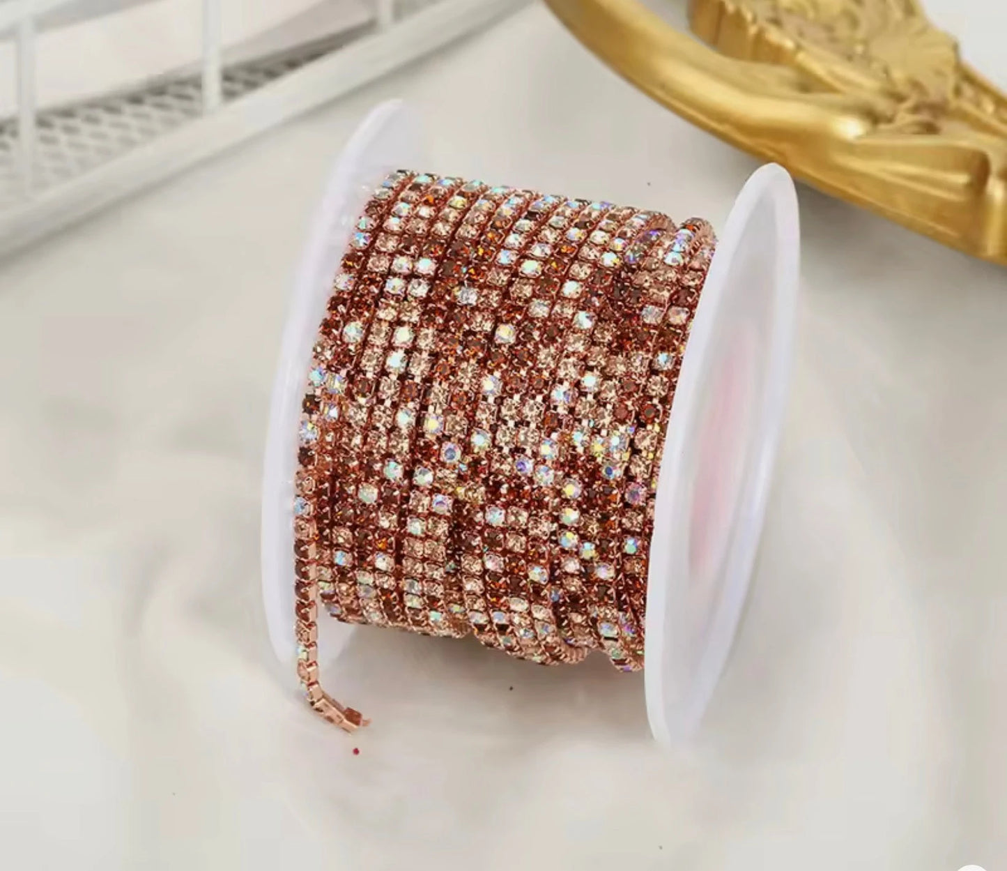 Ss6 Mixed Coloured AB Stone on Mocha Coloured Metal Rhinestone Chain (Sold in 36") Metal Rhinestone Chain
