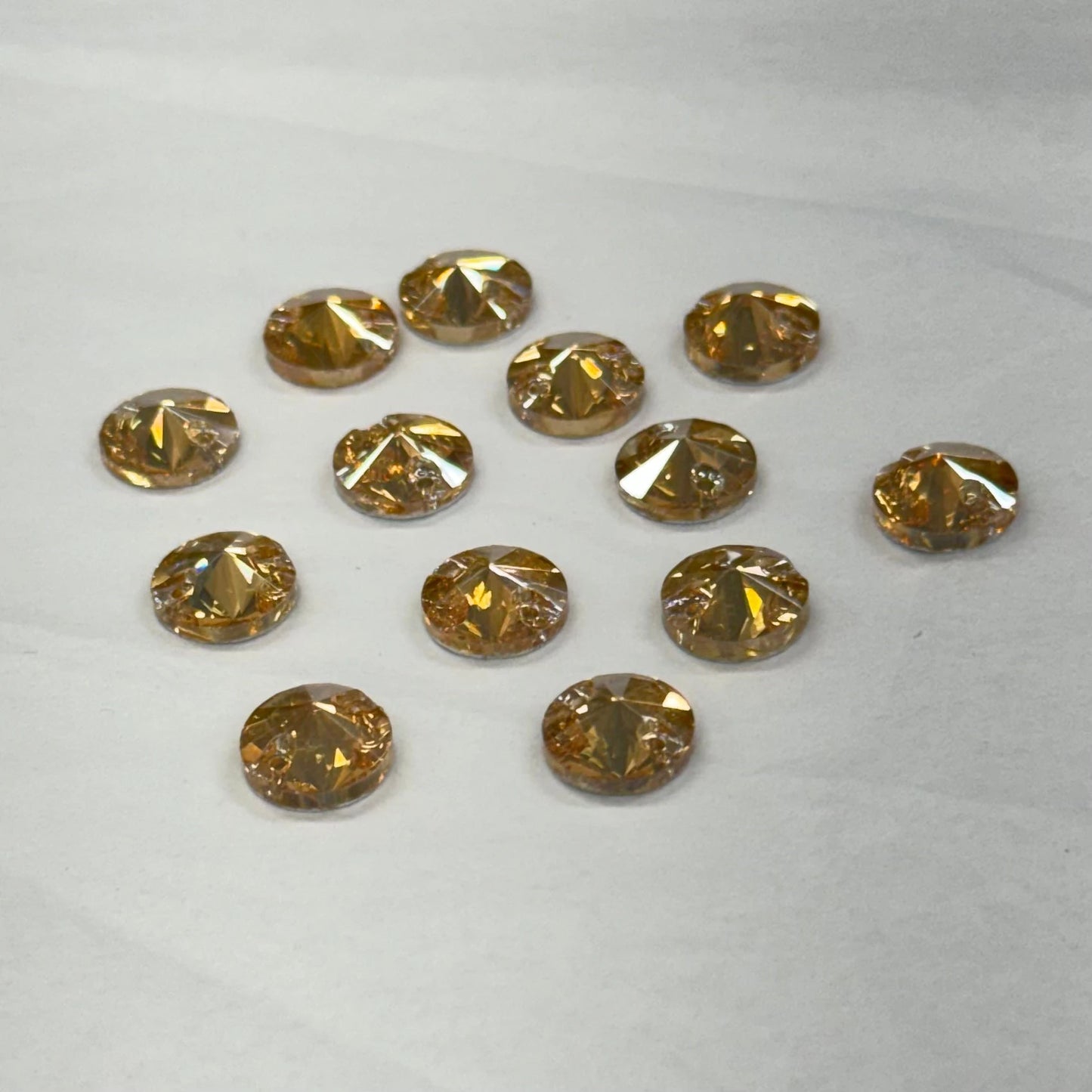 10mm Peach High Quality Rivoli, Sew on, Fancy Glass Gem (Sold in Pair) Fancy Glass Gems