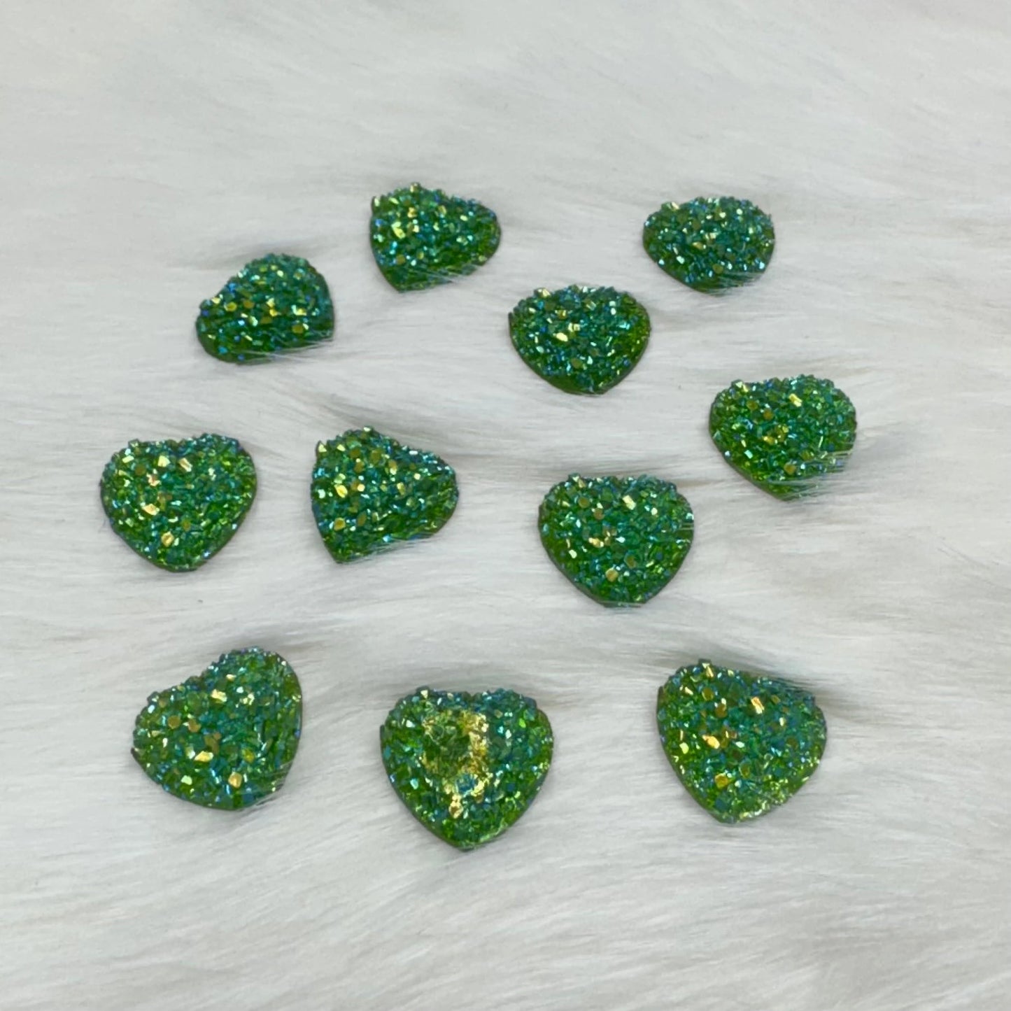 12mm AB Heart Druzy Texture Glue on Resin Gem (Sold in Pair) Resin Gems