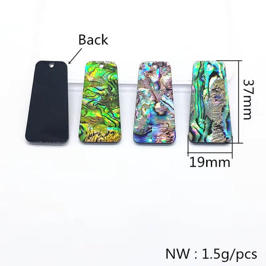 19*37mm Blue-Green Abalone Shell Trapezoid on Black Acrylic Resin, one hole sew on, Acrylic Resin Gem (Sold in Pair)