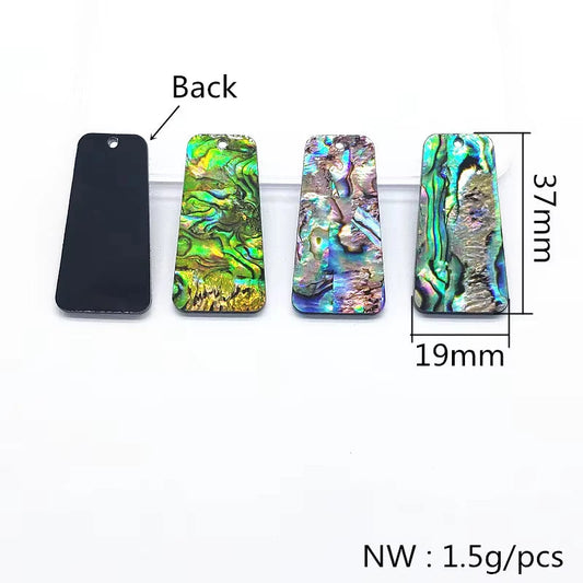 19*37mm Blue-Green Abalone Shell Trapezoid on Black Acrylic Resin, one hole sew on, Acrylic Resin Gem (Sold in Pair) Resin Gems
