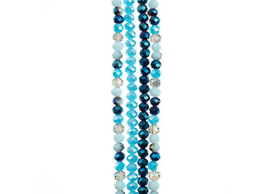 4*6mm Crystal Lane Rondelle, DIY Designer 7in Four Bead Strands - Blue Mix Crystal Lane Rondelle