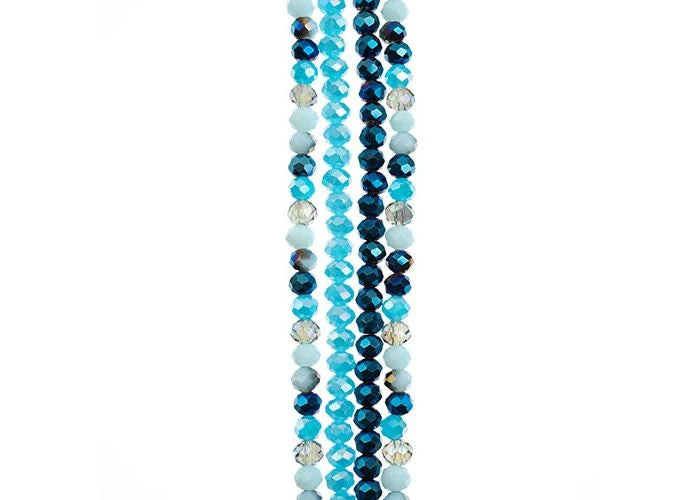 4*6mm Crystal Lane Rondelle, DIY Designer 7in Four Bead Strands - Blue Mix Crystal Lane Rondelle