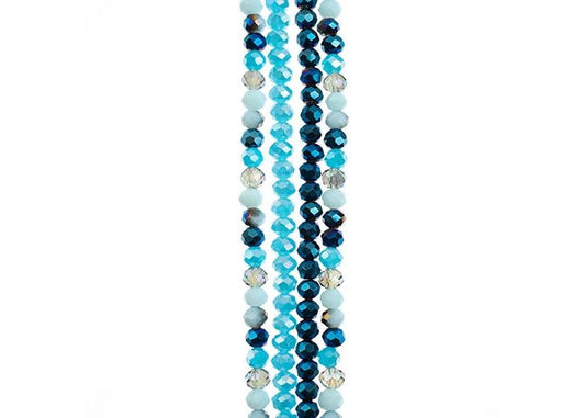 4*6mm Crystal Lane Rondelle, DIY Designer 7in Four Bead Strands - Blue Mix Crystal Lane Rondelle