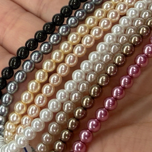 "Elegant Beader" 4mm Glass Pearl Beads x 8" Strand per Colour, Bundle Set, Promotions Pearl Beads