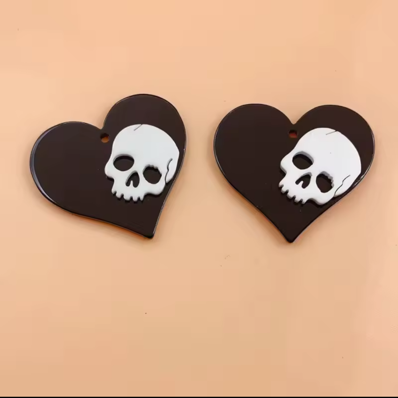 34*34mm Heart Skull Pendant, Resin Gems (Sold in Pair) Basics