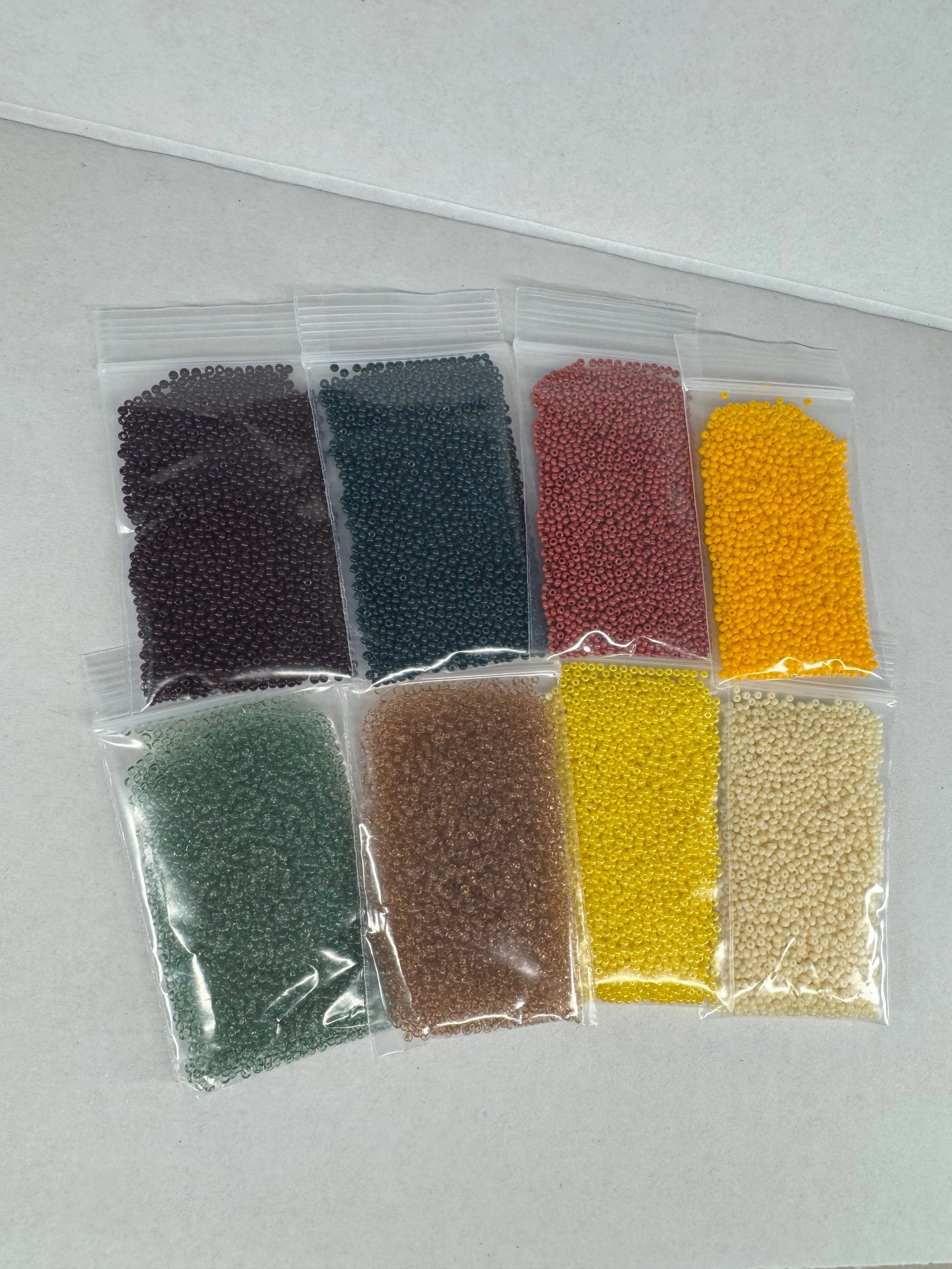 "Sunflower Harvest" 8 x Size 11/0 Seed Bead Bags, 22g, Opaque, Transparent, Promotions 11/0 Czech Seed Beads
