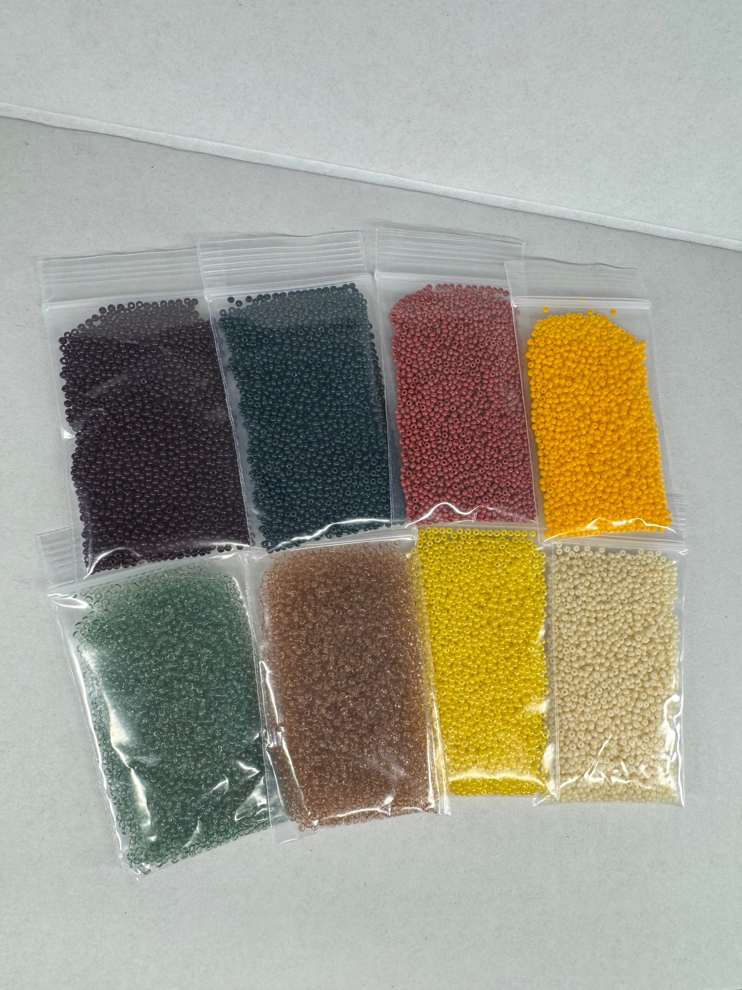 "Sunflower Harvest" 8 x Size 11/0 Seed Bead Bags, 22g, Opaque, Transparent, Promotions 11/0 Czech Seed Beads