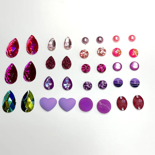 "Berry Kisses" Purple Pink Glass/Resin Cabs Gem Set 17 Gems Sets, Promotions Resin Gems