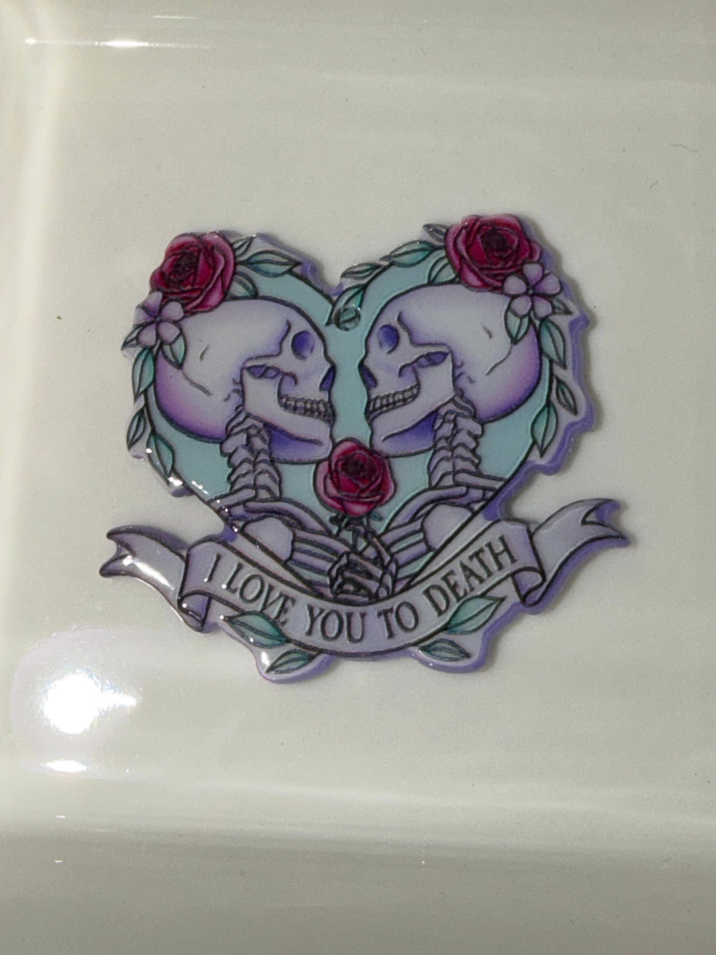 32*34mm "I Love you to Death" Skull, Double Sided, Glue on, Resin Gem (Sold In Pair) Resin Gems