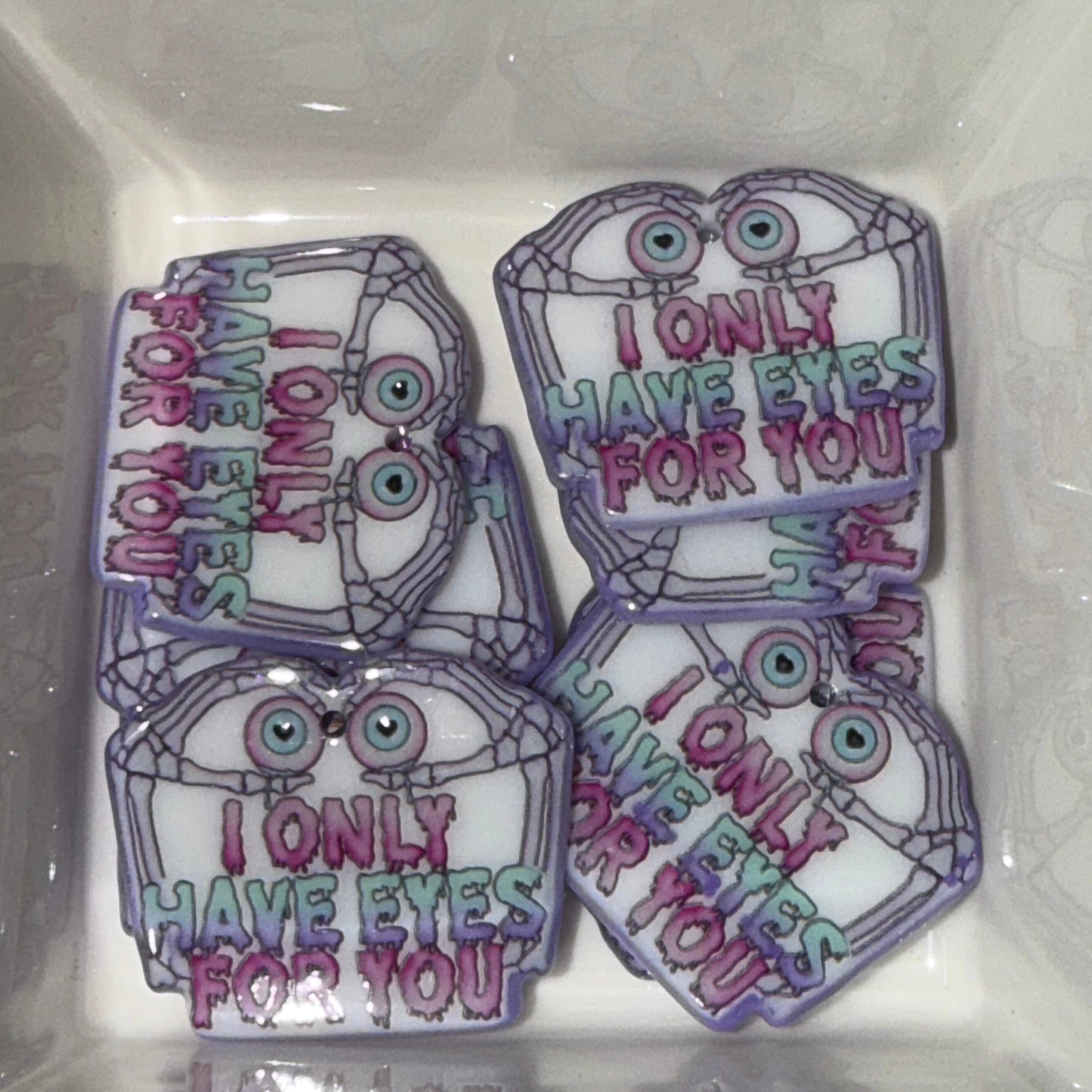 32*34mm "I Only have Eyes for You" Skull, Double Sided, Glue on, Resin Gem (Sold In Pair) Resin Gems