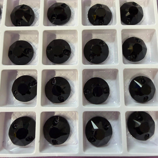 12mm Black Flat Top Burst Rivoli, Sew on, Fancy Glass Gems (Sold in Pair) Fancy Glass Gems