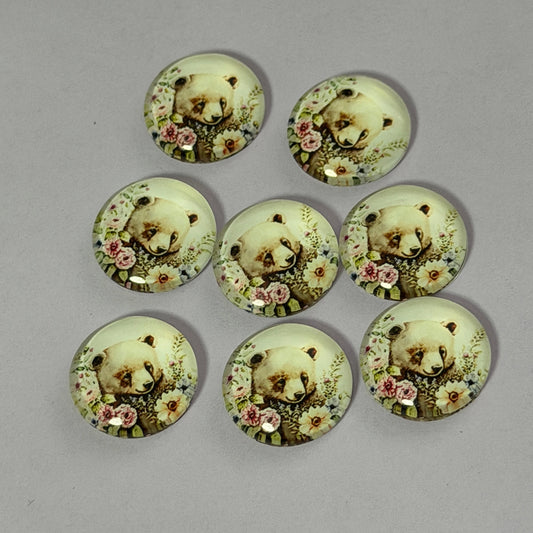 20mm Bear in Flower Garden Acrylic Printed Circle, Glue on, Resin Gem (Sold in Pair) Resin Gems