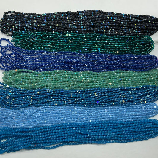 “Oceans” Blue/Green 7 x 11/0 Charlotte Seedbeads Hank Bundle, Promotions India Sheen Charlotte Cut Seedbeads