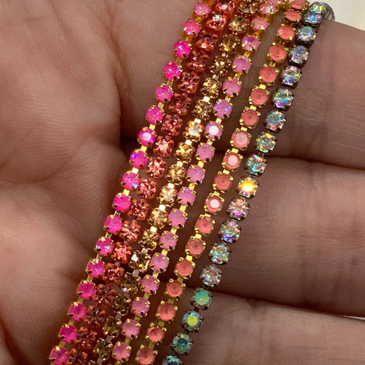 “Princess Peach” Rhinestone Chain Set (6 colours 1 yard each) Metal Rhinestone Chain