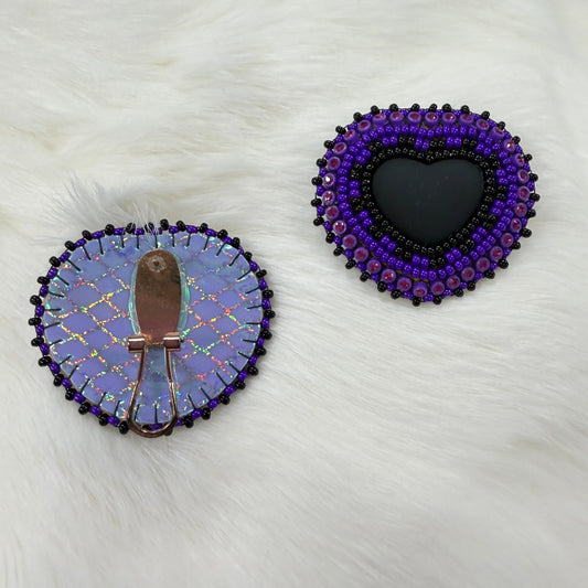 Black and Purple Finger Nail Post Earrings, Beaded Earring, Beadwork Beadwork