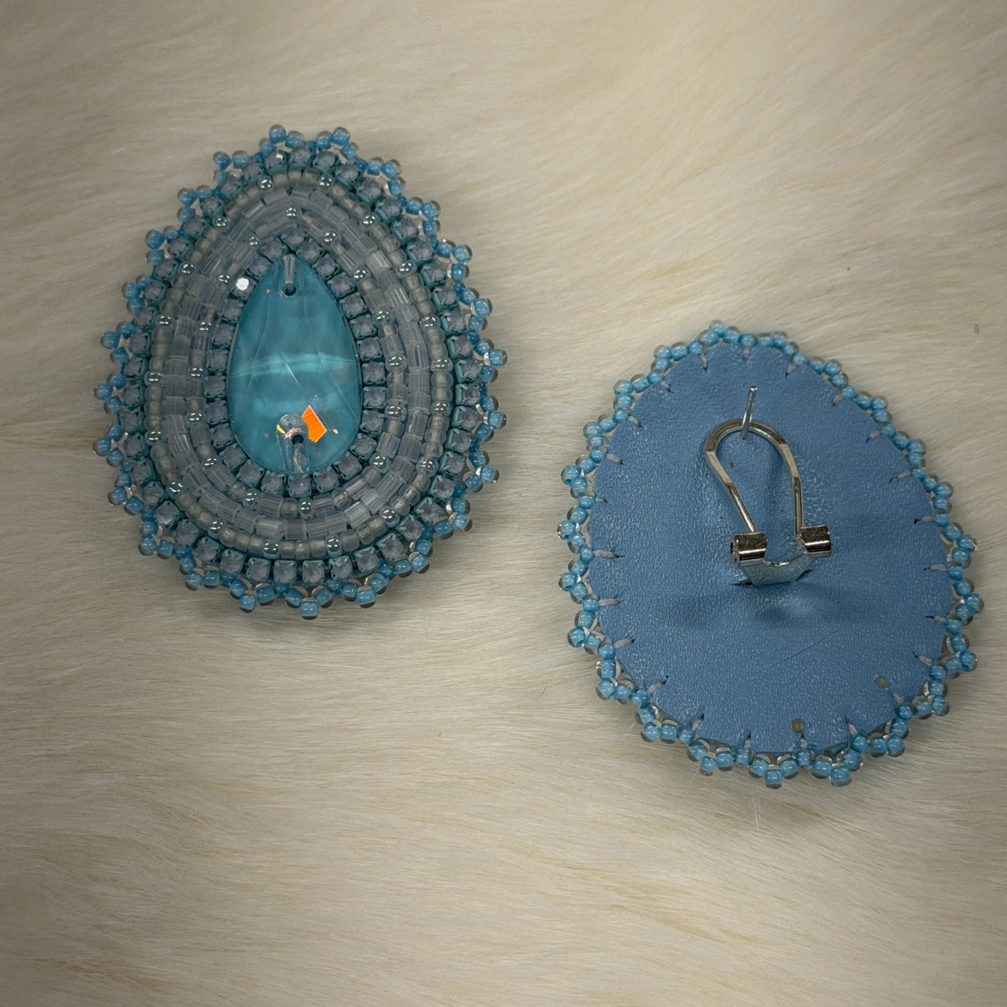 1.75" Light Blue Teardrop Beadwork Pair, Beaded Earring, Beadwork sold by Sundaylace Creations Beadwork