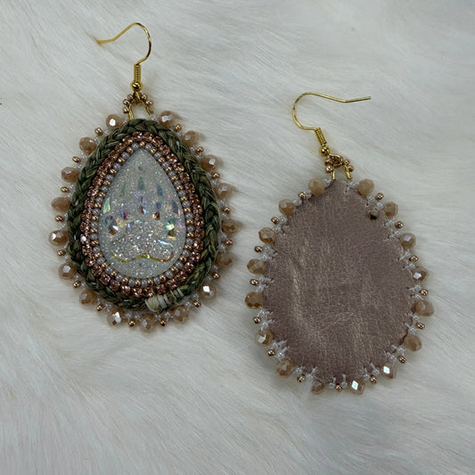 Sweetgrass Bear AB Teardrop Hook Earrings, Beaded Earring, Beadwork Beadwork