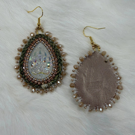 Sweetgrass Bear AB Teardrop Hook Earrings, Beaded Earring, Beadwork Beadwork