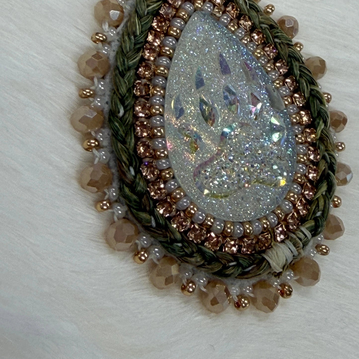 Sweetgrass Bear AB Teardrop Hook Earrings, Beaded Earring, Beadwork Beadwork