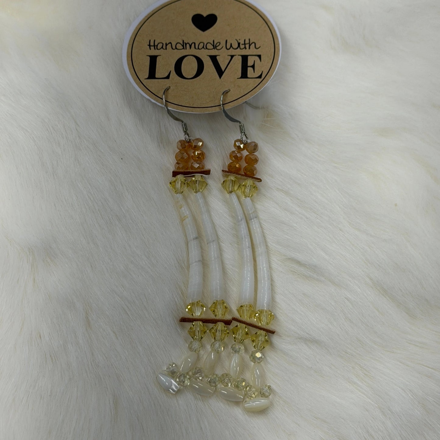 Citron and Beige Shell Hook Earrings, Beaded Earring, Beadwork Beadwork