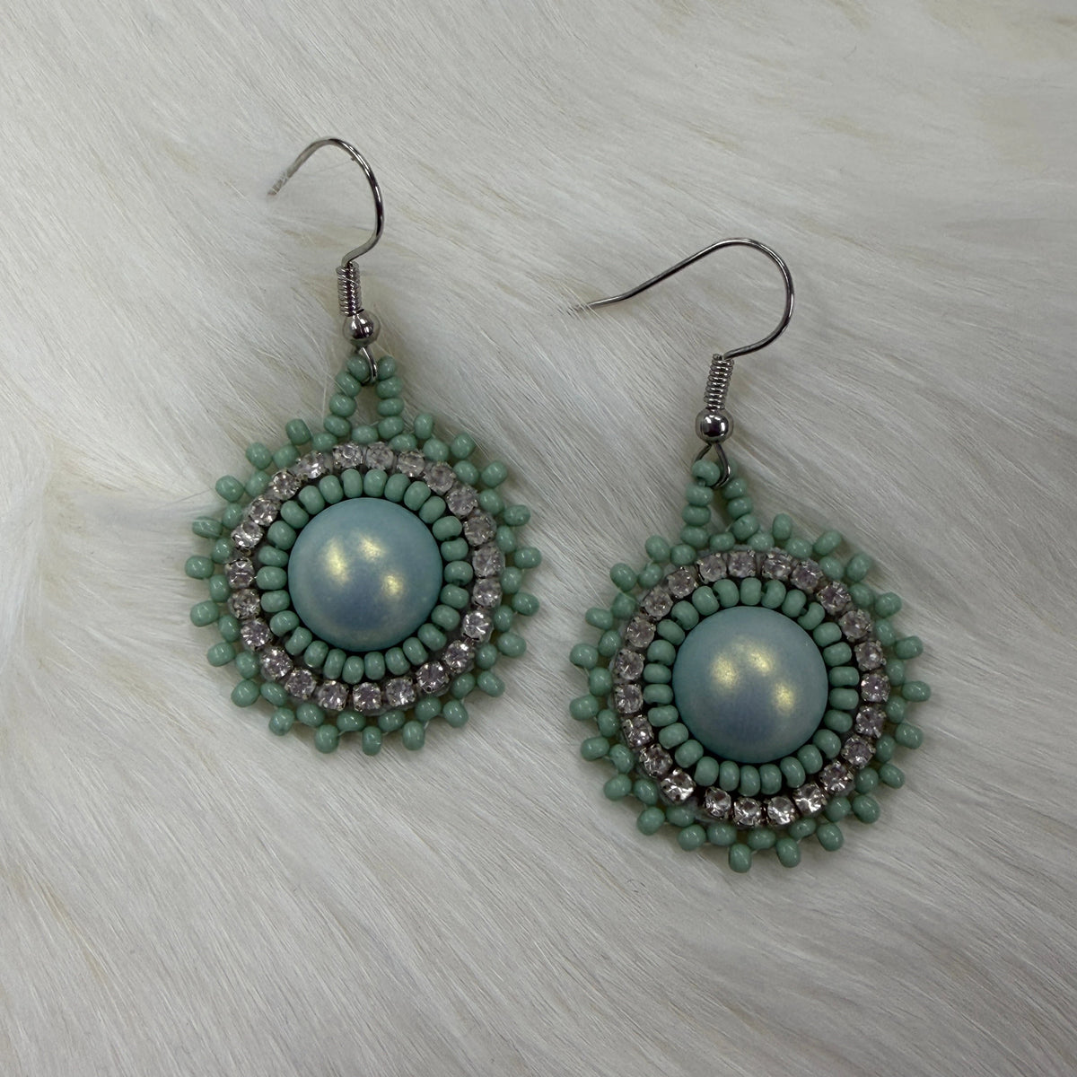 Mini Sage Green on Hook Earrings, Beaded Earring, Beadwork Beadwork