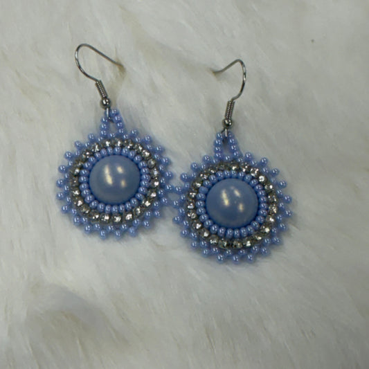 Mini Light Pearl Blue on Hook Earrings, Beaded Earring, Beadwork Beadwork