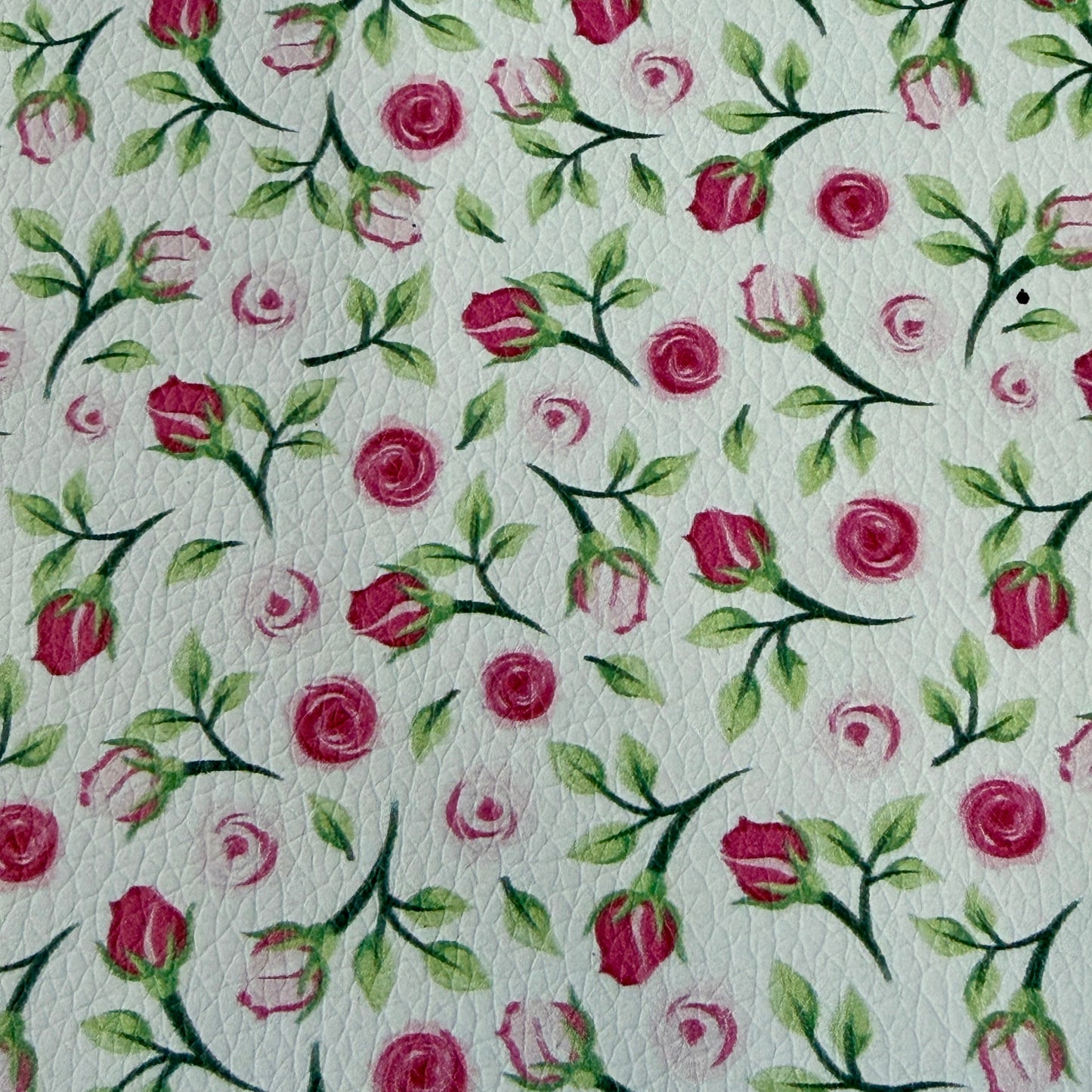 20*30cm Pink Rose Buds & Sage Leaves on White Smooth Leatherette Sheet Leatherette