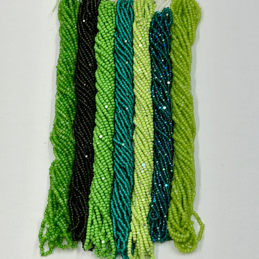 "Forest Spirit Green" 7 x 11/0 Charlotte Seedbeads Hank, Bundle Promotions India Sheen Charlotte Cut Seedbeads