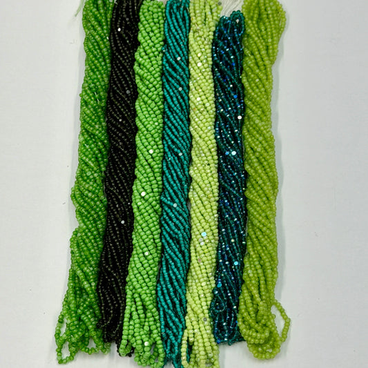 "Forest Spirit Green" 7 x 11/0 Charlotte Seedbeads Hank, Bundle Promotions India Sheen Charlotte Cut Seedbeads