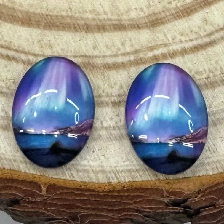 25*18mm Lakeview Mountain Aurora Borealis Acrylic Oval, Glue On, Resin Gem Sundaylace Creations & Bling