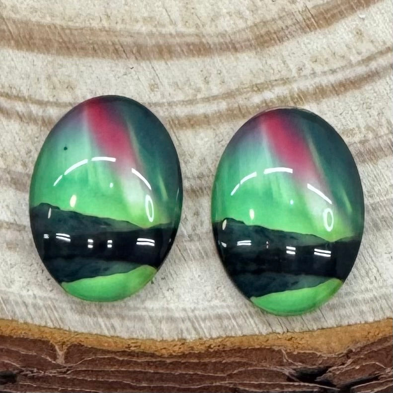 25*18mm Light Green/Pink Aurora Borealis Oval Acrylic Oval, Glue On, Resin Gem Sundaylace Creations & Bling