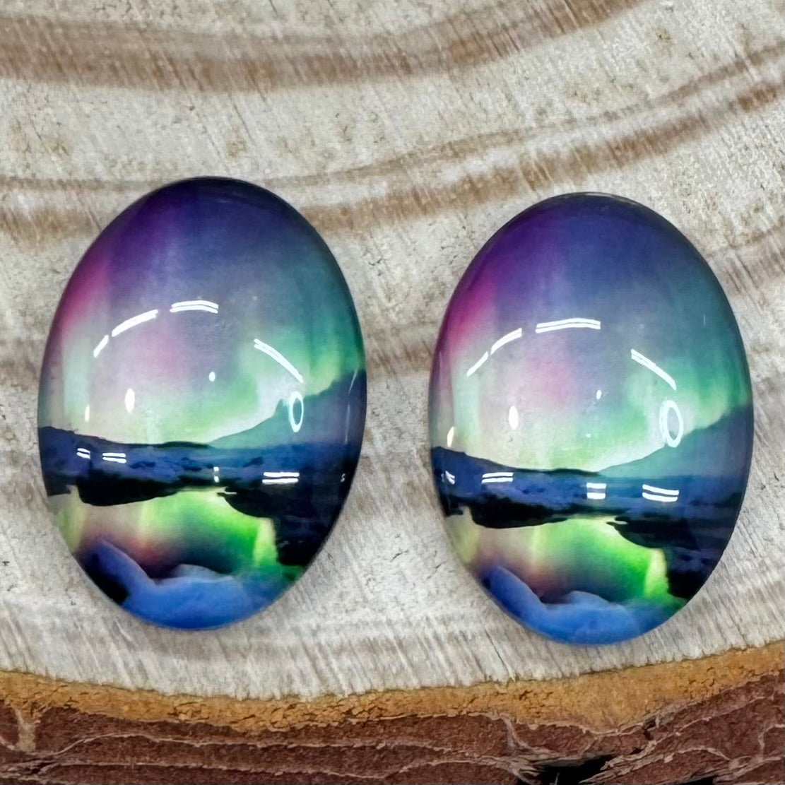 25*18mm Lakeview Light Green/Pink Aurora Borealis Oval Acrylic Oval, Glue On, Resin Gem Sundaylace Creations & Bling