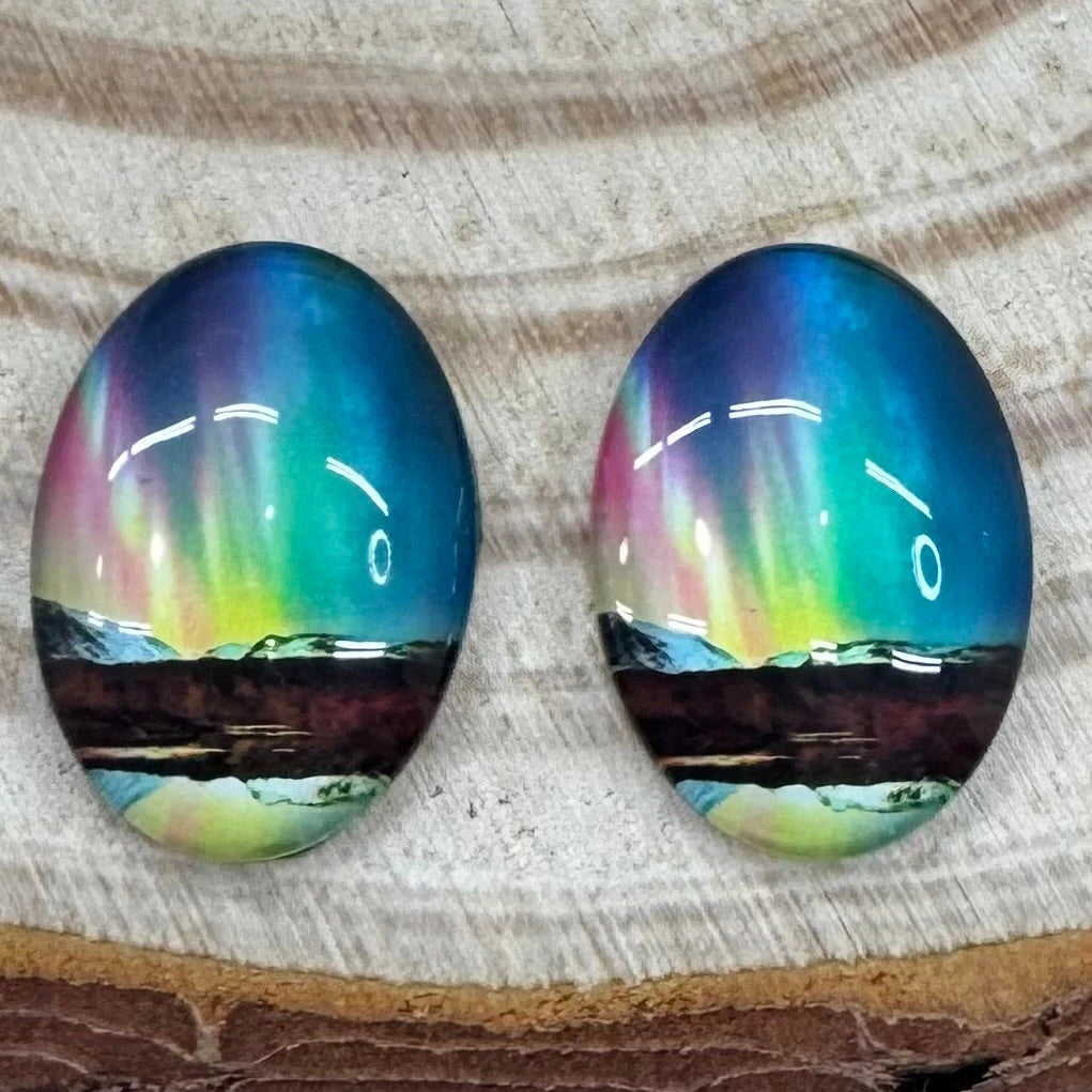 25*18mm Brown Landscape Aurora Borealis Oval Acrylic Oval, Glue On, Resin Gem Sundaylace Creations & Bling