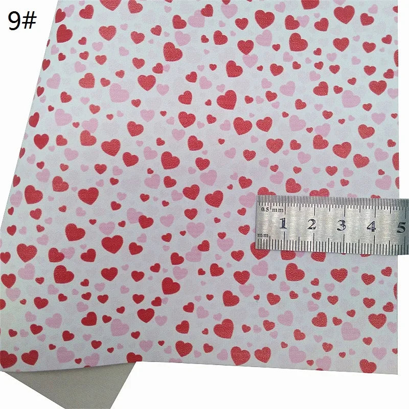 20*30cm Red and Pink Hearts on White Smooth Leatherette Sheet Leatherette